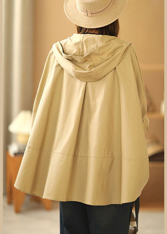 Fashion Khaki Fledermausflügel Ärmel Patchwork Lässiger Herbst Kapuzenmantel