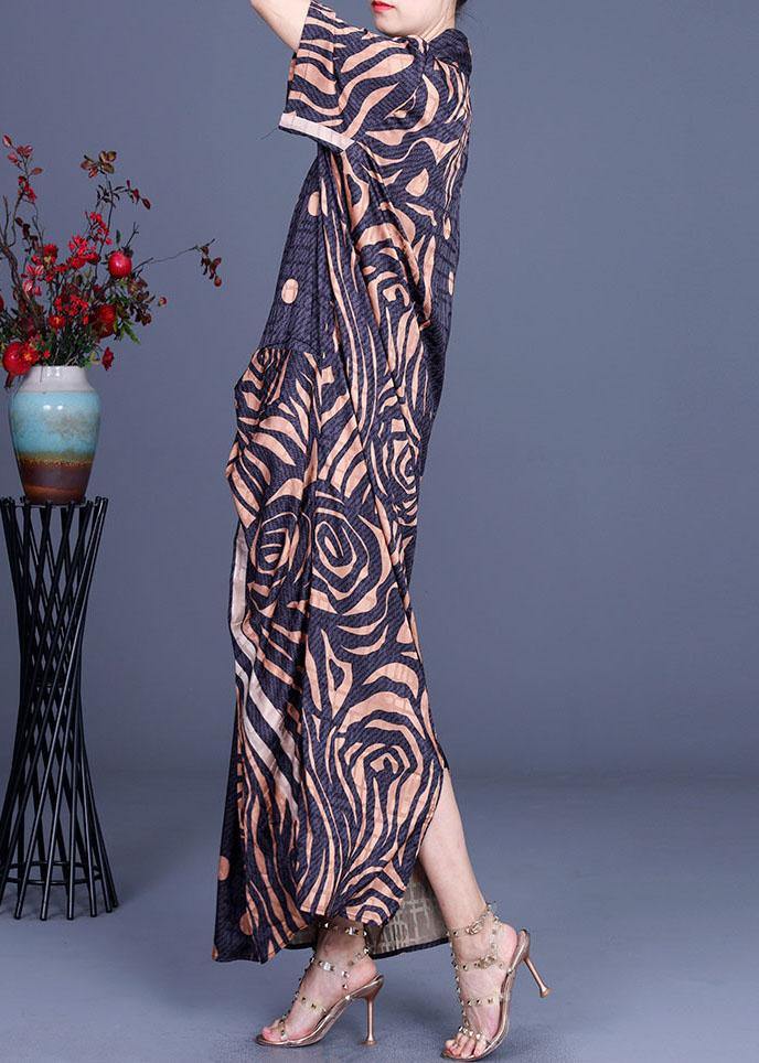 Fashion Khaki Print asymmetrical design Chiffon Dresses Summer - SooLinen