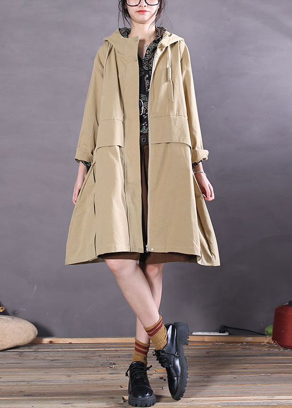 Mode Khaki Reißverschluss Taschen Baumwolle Trenchcoats Frühling