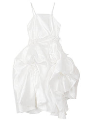 Fashion White BowAsymmetrical Summer Spaghetti Strap Dress