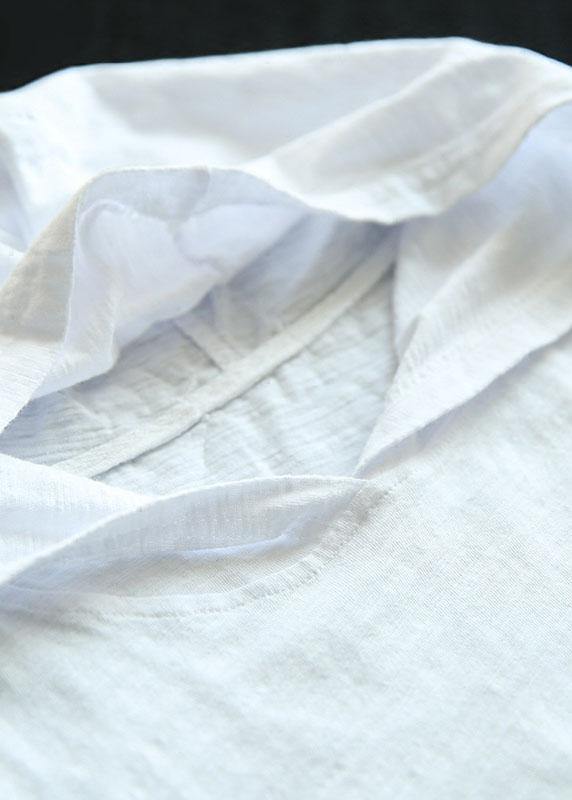 Fashion White Hooded Asymmetrical Design Summer Cotton Top Sleeveless - SooLinen