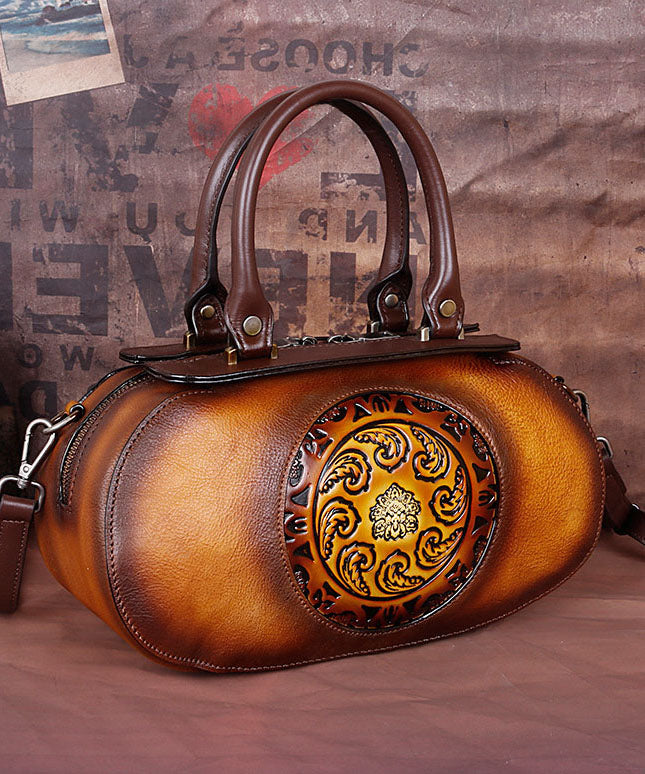 Mode Gelbe Prägung Paitings Kalbsleder Tote Handtasche