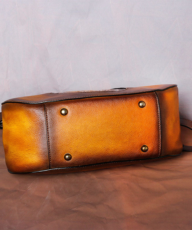 Mode Gelbe Prägung Paitings Kalbsleder Tote Handtasche