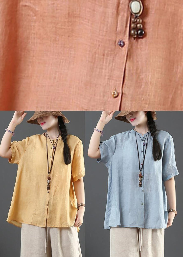 Fashion Yellow Loose Linen Summer Shirt Tops - SooLinen