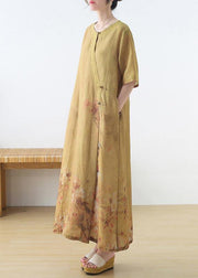 Fashion Yellow Print Oriental Party Dress Summer Linen Dress - SooLinen