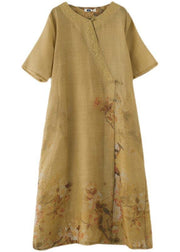 Fashion Yellow Print Oriental Party Dress Summer Linen Dress - SooLinen
