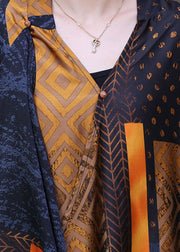 Fashion Yellow V Neck Asymmetrical Patchwork 2025 Silk Long Dress Half Sleeve