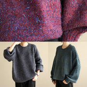 Fashion dark black gray knit tops long sleeve casual o neck knitwear - SooLinen