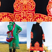 Fashion embroidery Sweater high neck weather Beautiful green oversized knit dresses - SooLinen