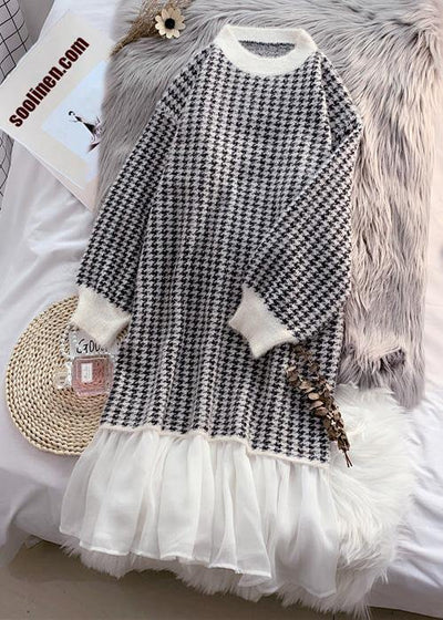 Fashion patchwork Sweater outfits Design cute Mujer o neck knit dress - SooLinen