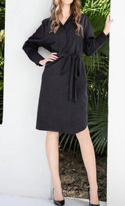 Fine Black Tie waist Cotton Side Open Spring Dresses - SooLinen