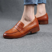 Fine Embossed Flat Shoes Black Cowhide Leather - SooLinen