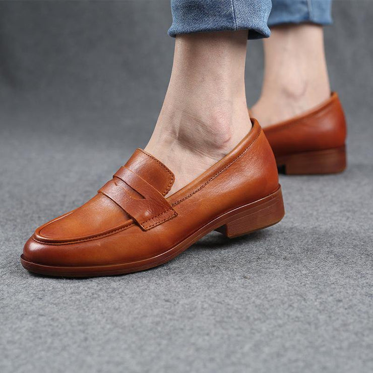 Fine Embossed Flat Shoes Black Cowhide Leather - SooLinen
