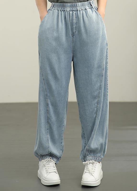 Fine Navy High Waist Jeans Summer Pants - SooLinen
