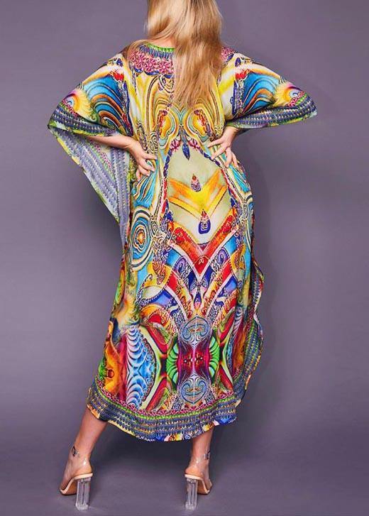 Fine Print tie Chiffon Loose kimono robe Maxi Dress - SooLinen