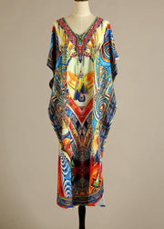 Fine Print tie Chiffon Loose kimono robe Maxi Dress - SooLinen