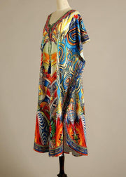 Fine Print tie Chiffon Loose kimono robe Maxi Dress - SooLinen