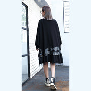 Feines schwarzes Kniekleid aus Baumwollmischung Locker sitzendes Patchwork Feines Tüllkleid aus Baumwollmischung