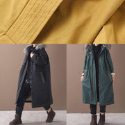 Fine black overcoat plus size snow jackets hooded true fur collar outwear - SooLinen