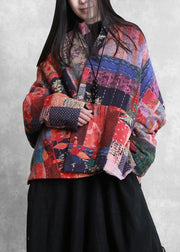 Fine casual down jacket winter outwear print v neck pockets outwear - SooLinen