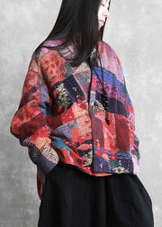 Fine casual down jacket winter outwear print v neck pockets outwear - SooLinen