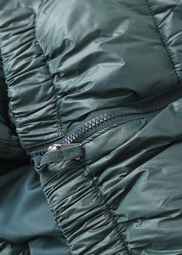 Fine green goose Down coat Loose fitting winter jacket patchwork plaid side zippered Jackets - SooLinen