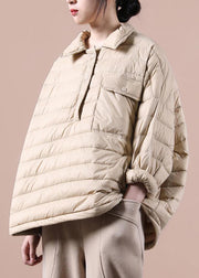 Elegant plus size down jacket overcoat red lapel pockets goose Down coat - SooLinen