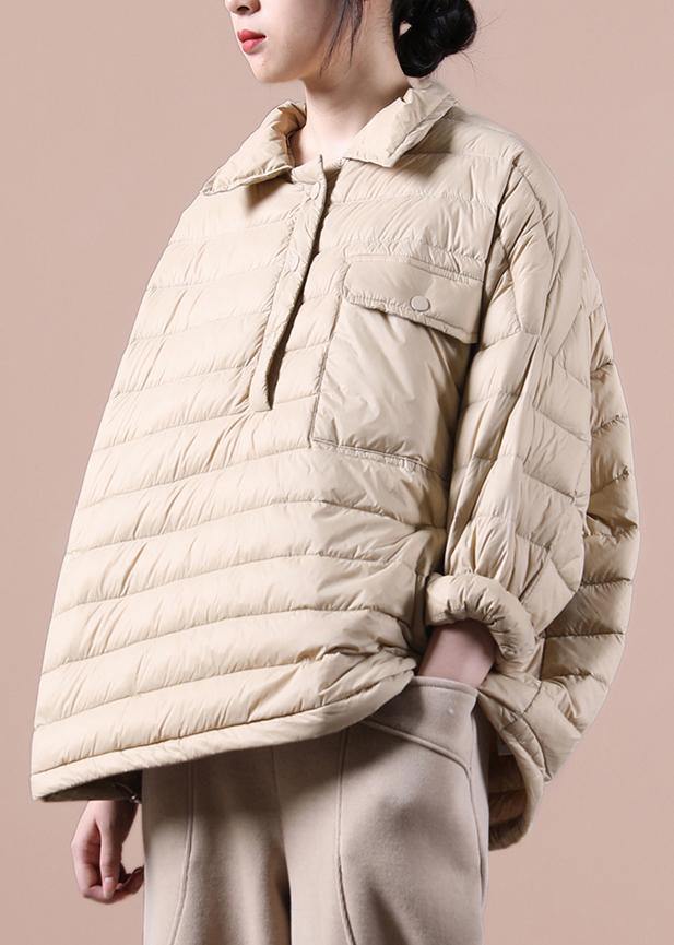 Elegant plus size down jacket overcoat red lapel pockets goose Down coat - SooLinen