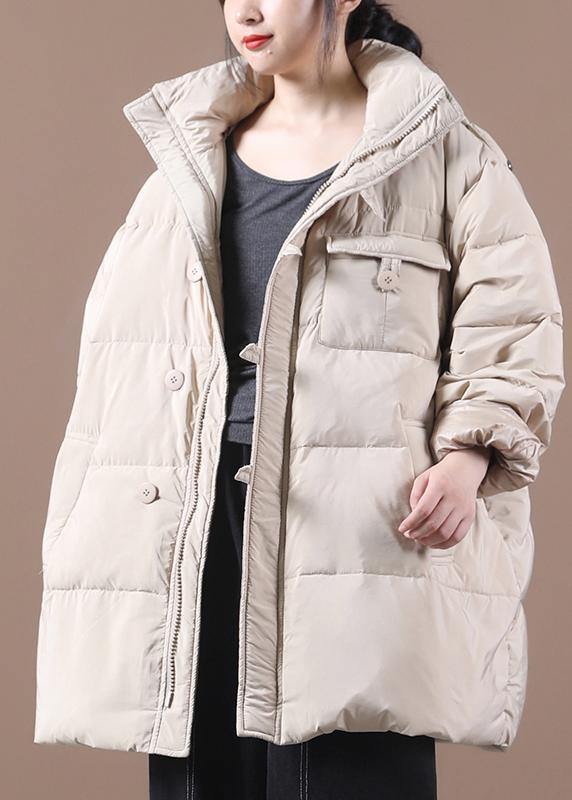 Fine khaki plus size clothing parka hooded zippered Elegant winter outwear - SooLinen