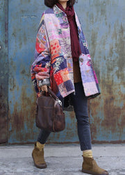 Fine plus size snow jackets prints overcoat patchwork color v neck womens coats - SooLinen