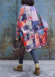 Fine plus size snow jackets prints overcoat patchwork color v neck womens coats - SooLinen