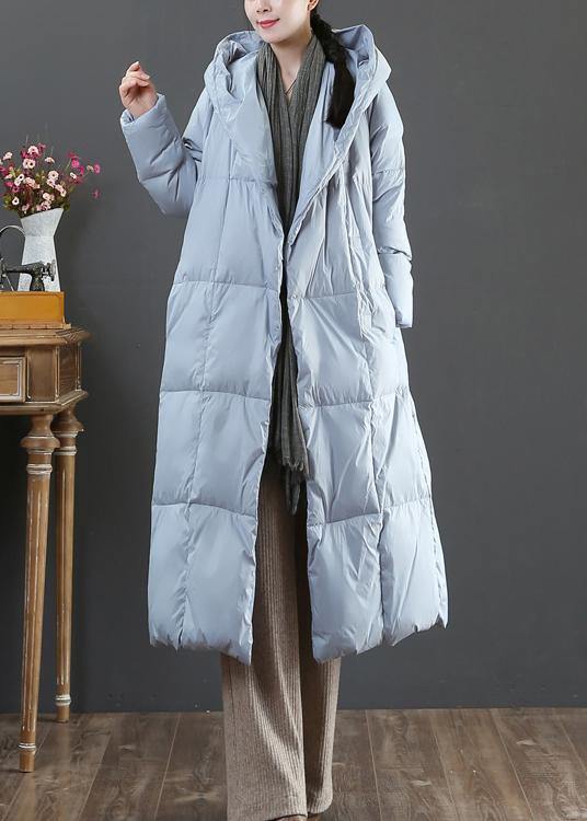 Fine plus size winter jacket coats blue hooded pockets warm coat - SooLinen