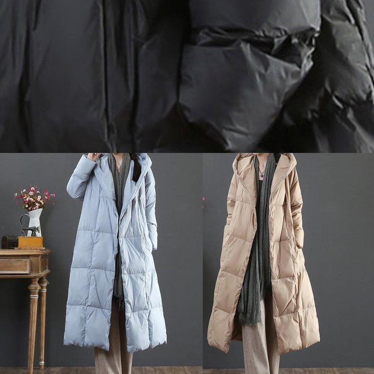 Fine plus size winter jacket coats blue hooded pockets warm coat - SooLinen