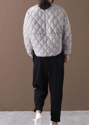 Fine plus size womens parka winter outwear gray stand collar Geometric warm winter coat - SooLinen
