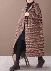 Fine yellow plaid down coat winter plus size jacket hooded zippered Luxury coats - SooLinen