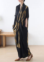 Fitted Black Print Chiffon asymmetrical design Summer Holiday Dress - SooLinen