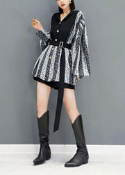 Fitted Grey PeterPan Collar Button Fall Shirt Top Long Sleeve - SooLinen