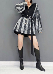 Fitted Grey PeterPan Collar Button Fall Shirt Top Long Sleeve - SooLinen