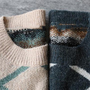For Spring army green Geometry knitted pullover wild trendy plus size o neck knitwear - SooLinen