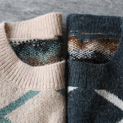 For Spring army green Geometry knitted pullover wild trendy plus size o neck knitwear - SooLinen