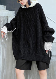 For Spring fall black knit tops plus size hooded clothes For Women - SooLinen