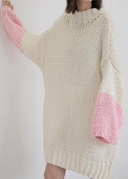 For Spring o neck Batwing Sleeve Sweater dress outfit Classy beige Funny knitwear - SooLinen