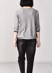 For Work beige knitted tops plus size loose  knitwear prints - SooLinen