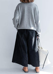 For Work gray knitted clothes trendy plus size o neck pockets sweaters - SooLinen