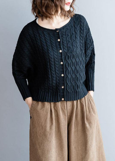 For Work o neck black knitted blouse oversized Batwing Sleeve knitted pullover - SooLinen