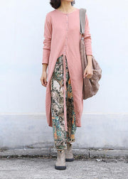 For Work pink knitted cardigans plus size clothing o neck sweaters asymmetric - SooLinen