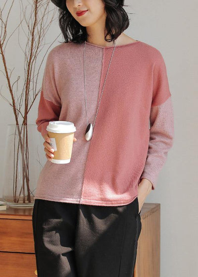 For Work pink tops o neck plus size clothing fall sweaters - SooLinen