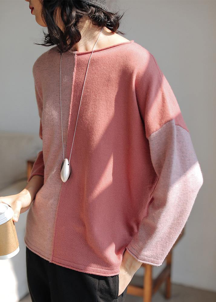 For Work pink tops o neck plus size clothing fall sweaters - SooLinen