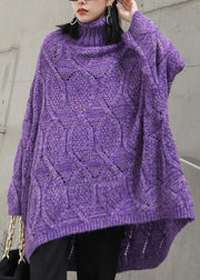 For Work purple clothes For Women high neck low high design oversize knitwear - SooLinen