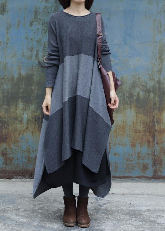 For Work side open Sweater patchwork dress outfit Quotes gray Ugly knit dress - SooLinen